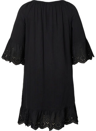 Bomullsklänning med broderi anglaise, Black, Packshot image number 1