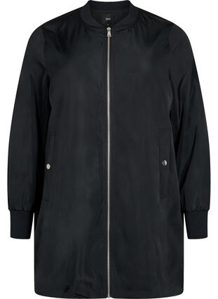 Lång bomberjacka med fickor, Black, Packshot image number 0