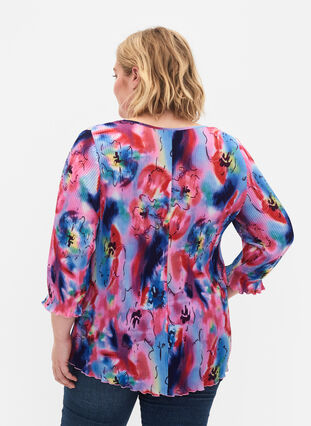 Plisserad blus med 3/4-ärmar, Lavender Space AOP, Model image number 1