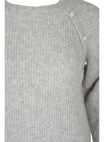 Melerad stickad tröja med pärlknappar, Light Grey Melange, Packshot image number 2