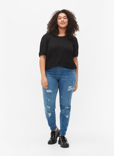 T-shirt i bomull med 2/4-ärmar, Black, Model image number 2