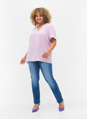 Kortärmad blus med v-ringning, Orchid Bloom, Model image number 2