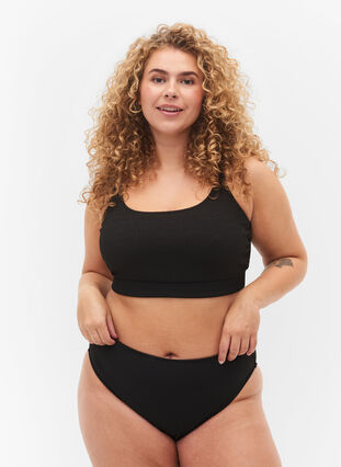 Crêppad bikinitrosa med hög midja, Black, Model image number 0