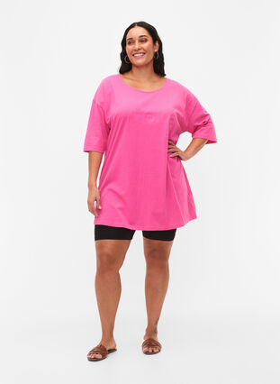 Oversized t-shirt i bomull med tryck, Shocking Pink ÉTOILÉ, Model image number 2