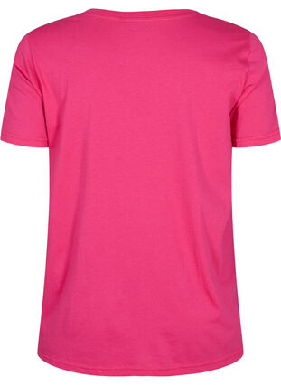 T-shirt i bomull med V-ringad hals och tryck, Fuchsia Purple Love, Packshot image number 1