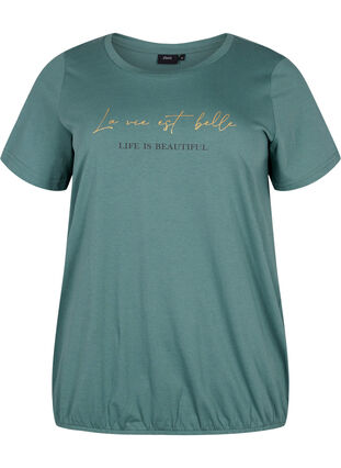 Kortärmad t-shirt i bomull med resårkant, Sea Pine W. Life, Packshot image number 0