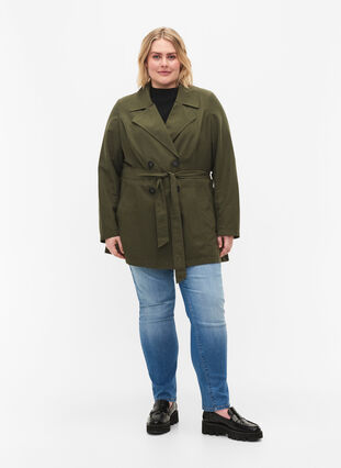 Trenchcoat med bälte och fickor, Grape Leaf, Model image number 2