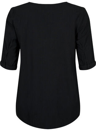FLASH – Bomullsblus med halvlånga ärmar, Black, Packshot image number 1