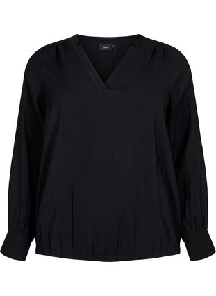 V-ringad blus i viskos, Black, Packshot image number 0