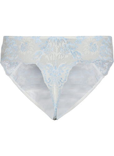 Stringtrosa i spets med normal midjehöjd, Tofu w. blue, Packshot image number 1
