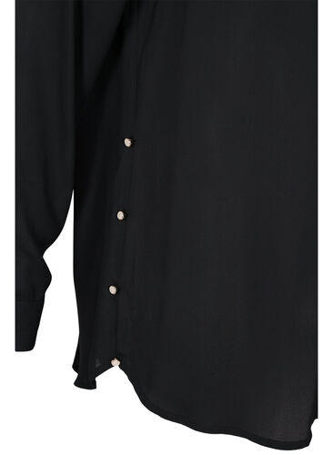 Långärmad skjorta med volangkrage, Black, Packshot image number 3