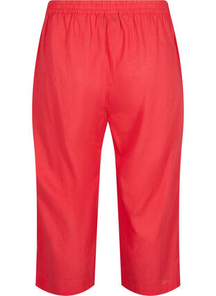 Croppade byxor i bomullsmix med linne, Hibiscus, Packshot image number 1