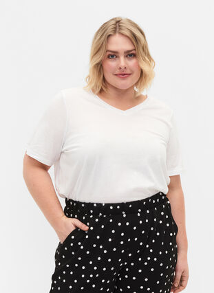 A-linjeskuren t-shirt med korta ärmar, Bright White, Model image number 0