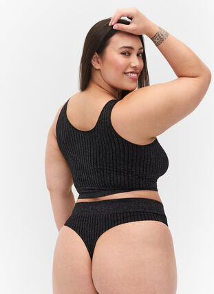 Glittriga g-string med normalhög midja, Black w. Lurex, Model image number 1