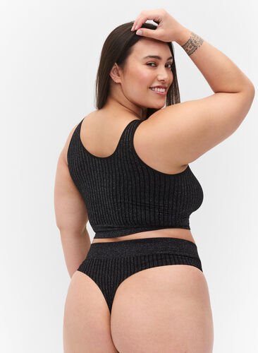 Glittriga g-string med normalhög midja, Black w. Lurex, Model image number 1