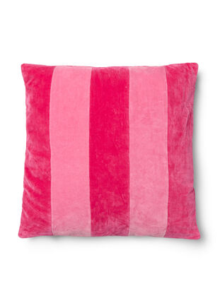 Randigt kuddfodral i velour, Fandango Pink Comb, Packshot image number 0