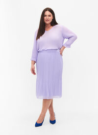 Plisserad kjol i midilängd, Lavender SOLID, Model