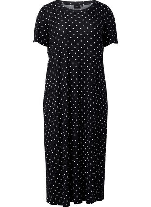 Midiklänning i viskos med korta ärmar, Black Dot, Packshot image number 0