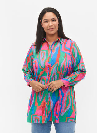 Lång tryckt skjorta, Colorfull Art Print, Model image number 0