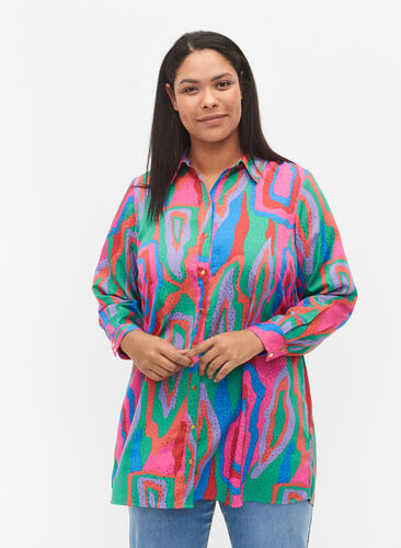 Lång tryckt skjorta, Colorfull Art Print, Model image number 0