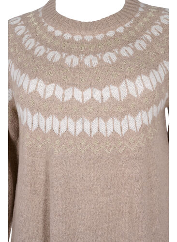 Stickad klänning med ull och mönster, Simply Taupe Comb, Packshot image number 2