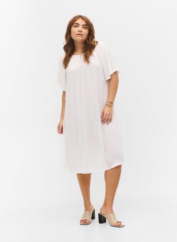 Kortärmad klänning i viskos, Bright White, Model image number 2