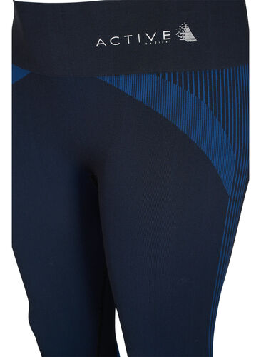 Seamless träningstights med ränder, Black w. Blue Depths, Packshot image number 2