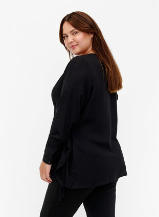 Långärmad blus i viskos med omlottlook, Black, Model image number 1