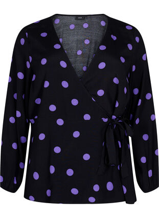 Prickig omlottopp i viskos, Black w. Purple Dot, Packshot image number 0