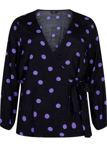 Prickig omlottopp i viskos, Black w. Purple Dot, Packshot image number 0