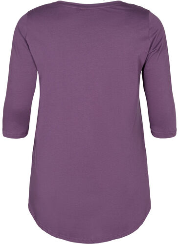 T-shirt i bomull med 3/4-ärmar, Vintage Violet, Packshot image number 1
