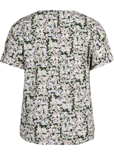 Kortärmad blus i viskos, Green Purple Mix, Packshot image number 1