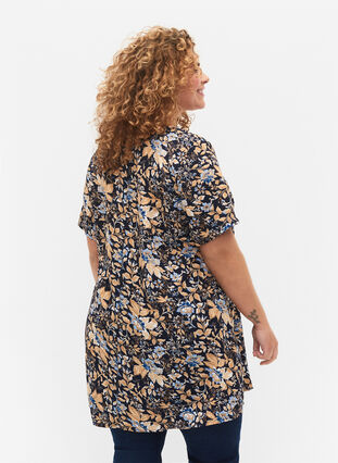 FLASH - V-ringad tunika med tryck , Brown Blue Flower, Model image number 1