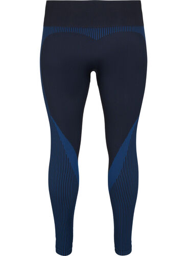 Seamless träningstights med ränder, Black w. Blue Depths, Packshot image number 1
