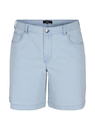 Jeansshorts med randigt mönster, Light Blue Stripe, Packshot image number 0
