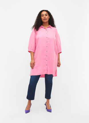 Lång skjorta i 100% lyocell (TENCEL™) med 3/4-ärmar, Rosebloom, Model image number 2