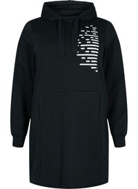 Lång sweatshirt med huva och fickor