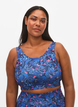Mönstrad sport-bh, Blue Leaf AOP, Model image number 0