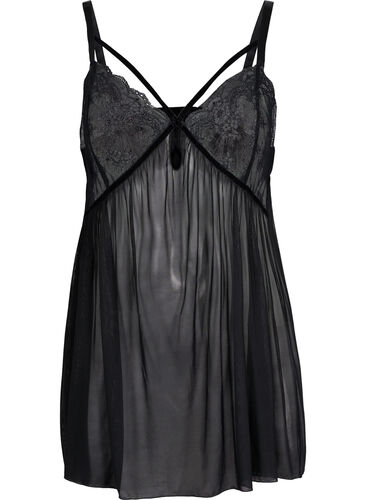 Transparant nattlinne med spets, Black, Packshot image number 0
