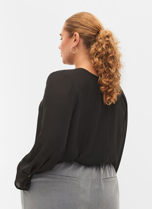 Enfärgad blus med långa ärmar, Black, Model image number 1