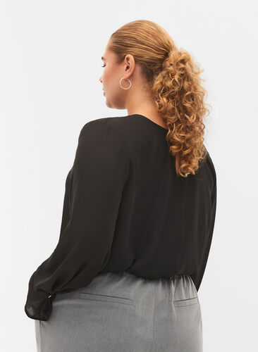 Enfärgad blus med långa ärmar, Black, Model image number 1