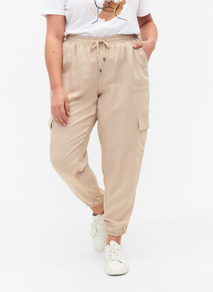 Löst sittande byxor i viskos med stora fickor, Oxford Tan, Model image number 2