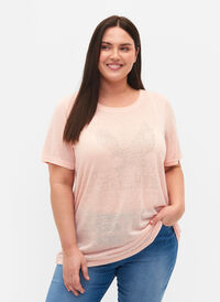 T-shirt med nitar och rund halsringning, Pale Blush, Model