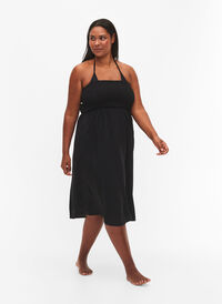 Strandklänning i viskos med överdel i smock, Black, Model