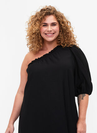 One shoulder-klänning i viskos, Black, Model image number 2