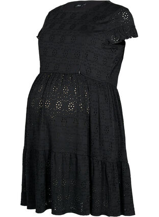 Klänning för gravida med broderi anglaise med amningsfunktion, Black, Packshot image number 0