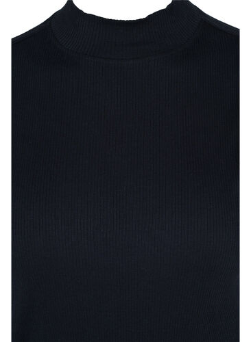 Ribbstickad topp i bomull med hög halsringning, Black, Packshot image number 2
