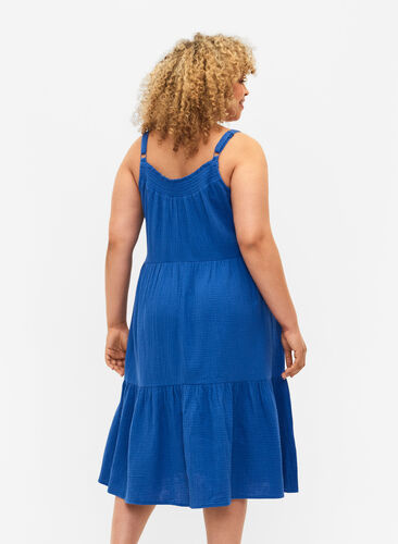 Enfärgad klänning i bomull, Victoria blue, Model image number 1