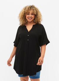 Kortärmad tunika i viskos, Black, Model