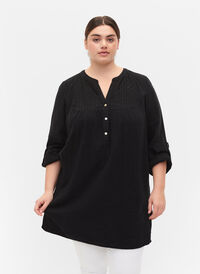 Tunika i bomull med broderi anglaise, Black, Model